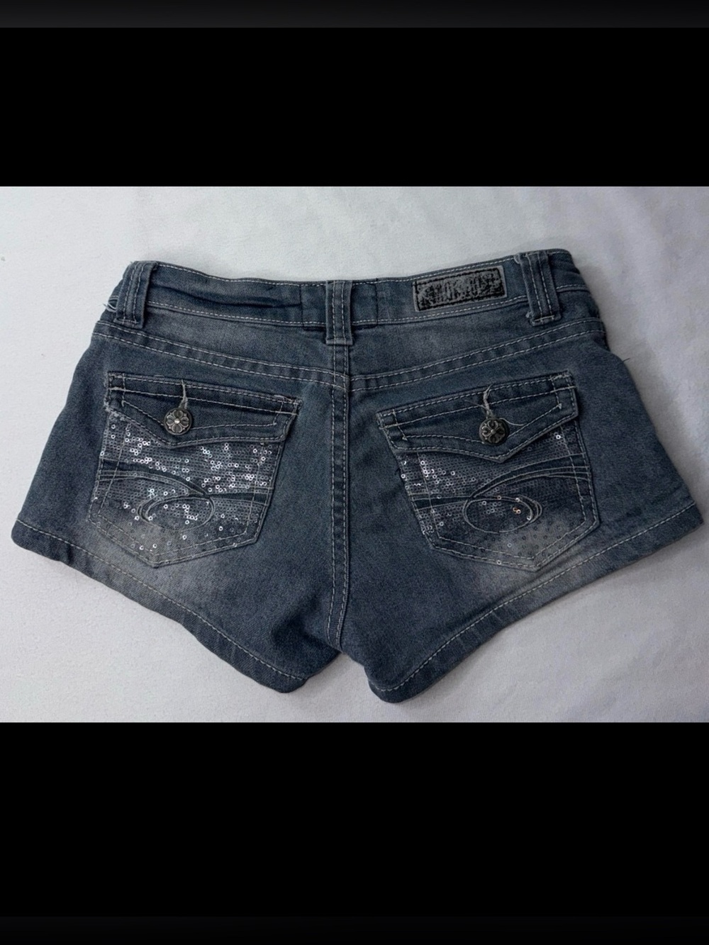 Dark Gray Sequin-Detail Denim Shorts
